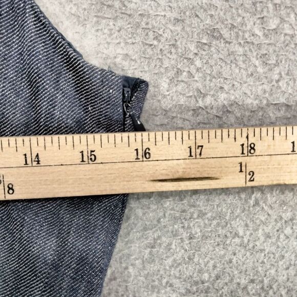 Taylor Sheath Dress Linen Wmns Sz 6 Blue Chambray Sleeveless Ruffle V-Neck - Picture 5 of 13